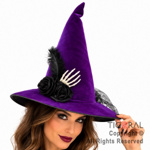 SOMBRERO BRUJA VIOLETA CON MANO